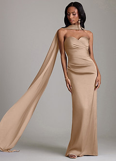 Azazie Sonora Vestidos de damas de honor Vestido de Gris Pardo de Satén Elástico de Corte Recto con Sin tirantes image8