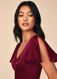 Azazie Soren Brudtärnklänningar Klänning av A-Line i Stretch Satin Plisserad Bourgogne image6