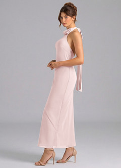Azazie Velli Bridesmaid Dresses Blushing Pink Mermaid High Neck Chiffon Dress image4