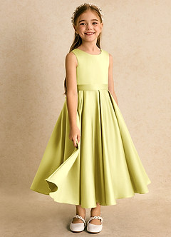 Azazie Junebuj Blumenmädchenkleider Ballkleid Plissee Matte Satin Kleid Zitronensorbet image2