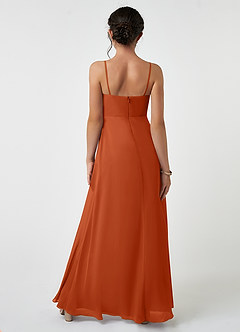 Azazie Collette Junior A-Linie Gestreift Chiffon Kleid Gebranntes Orange image2