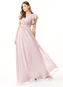 Azazie Daphne Modest Bridesmaid Dresses A-Line Ruffled Chiffon Floor-Length Dress image3