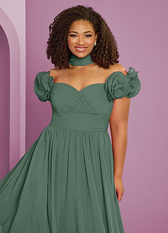 Barbie ♥ Azazie Bridesmaid Dresses Eucalyptus A-Line Off the Shoulder Chiffon Convertible Dress image20