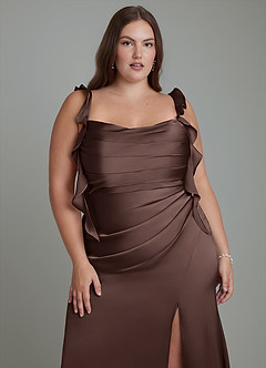 Azazie Jessamine Bridesmaid Dresses Ganache Sheath Corset Stretch Satin Dress image10