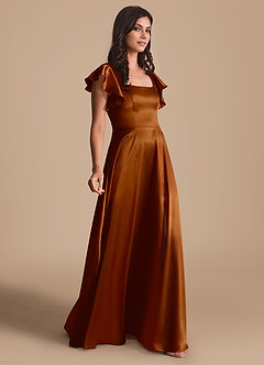 Azazie Bondi Bridesmaid Dresses Copper A-Line Bow Metallic Satin Dress image4