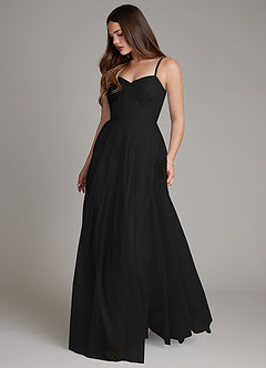 Azazie Teagan Bridesmaid Dresses Black A-Line Sweetheart Neckline Tulle Dress image1