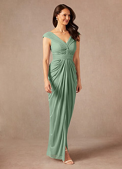 Azazie Lisolette Mother of the Bride Dresses Matcha Sheath Pleated Mesh Dress image5
