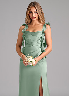 Azazie Jessamine Vestidos de damas de honor Vestido de Agave de Satén Elástico de Corte en A con Corsé image7