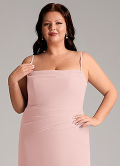 Azazie Leonis Bridesmaid Dresses Powder Pink Sheath Strapless Chiffon Convertible Dress image15