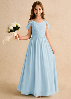 Azazie Chelo Girls Formal vestidos de niña de las flores Vestido de Azul Cielo de Gasa de Corte en A con Plisado image1