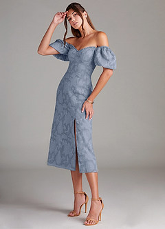 Azazie Evalina Abiti da Damigella Abito Tubino in Burnout Floreale Blu Polveroso image4
