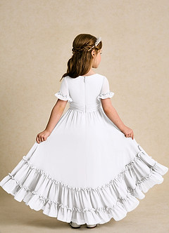 Azazie Kass Flower Girl Dresses White A-Line Pleated Chiffon Dress image3