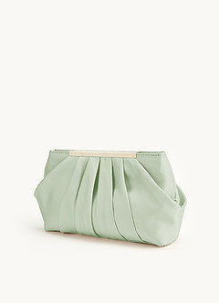 front Matching Color Matte Satin Pleated Clutch