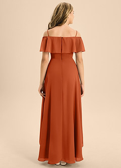 Azazie Maggie Junior A-Linie Schulterfrei Chiffon Kleid Gebranntes Orange image2