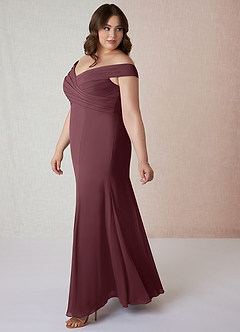 Azazie Lecia Bridesmaid Dresses Sangria Empire Off-The-Shoulder Pleated Chiffon Convertible Dress image10