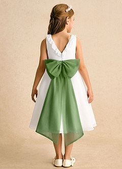 Azazie Dani Abiti da Ragazza di Fiori Abito A-Line in Chiffon Fiocco Avorio Basilico image7