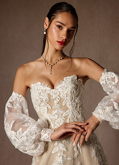 Azazie Madeleine Wedding Dresses Diamond White Nude Ball-Gown Strapless Lace Dress image7
