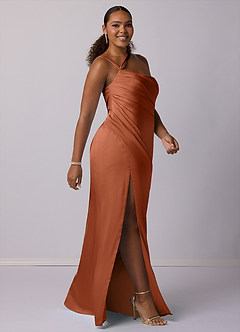 Barbie ♥ Azazie Robes de demoiselle d'honneur Robe Sirène en Satin extensible Ue épaule Rose De Cèdre image9