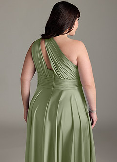 Azazie Charlize Bridesmaid Dresses Pistachio A-Line One Shoulder Stretch Satin Dress image16