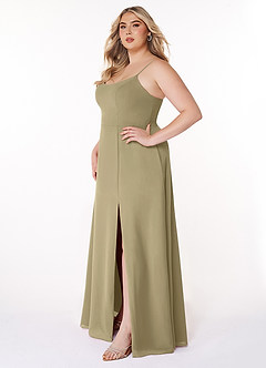 Azazie Moira Robes de demoiselle d'honneur Robe Trapèze en Mousseline de soie Décolleté Vert Mousse image10