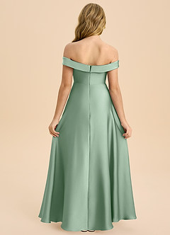 Azazie Sissy Junior Abito A-Line in Raso Elasticizzato a Spalla Scoperta Agave image2