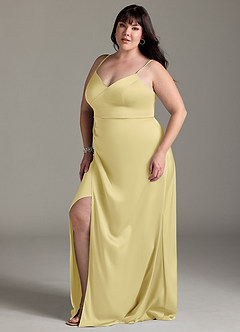 Azazie Marchella Bridesmaid Dresses Lemon Sorbet A-Line Corset Stretch Satin Dress image10