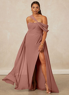 Christian Siriano Bridal for Azazie 1014 Bridesmaid Dresses Cedar Rose A-Line Off the Shoulder Chiffon Dress image9