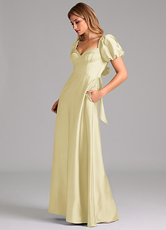 Azazie Fatima 신부 들러리 드레스 A라인 스윗하트 네크라인 스트레치 새틴 바닥 길이 드레스 image5