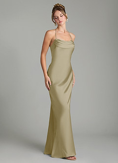 Azazie Mae Vestidos de damas de honor Vestido Musgo Verde de Satén Elástico de Corte Sirena con Plisado image5