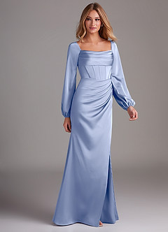 Azazie Charissa Bridesmaid Dresses Ice Sheath Long Sleeve Stretch Satin Dress image6