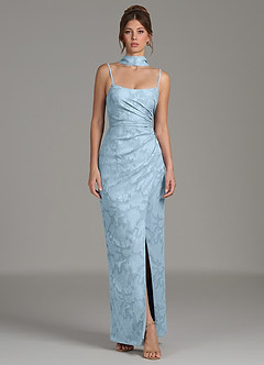 Azazie Calandra Bridesmaid Dresses Sky Blue Sheath Pleated Floral Burnout Dress image4
