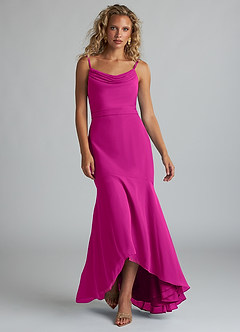 Azazie Summer Bridesmaid Dresses Fuchsia Mermaid Scoop Cowl Chiffon Dress image4
