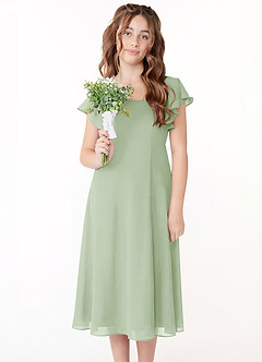 Azazie Bondi Junior Linia A Marszczony Szyfon Długość herbaty Młodsza druhna Sukienka image4