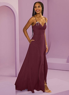 Barbie ♥ Azazie Jurken voor bruidsmeisjes Jurk van Chiffon met A-Lijn met Zakken Cabernet image9