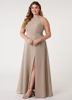 Azazie Clarice Bridesmaid Dresses Taupe A-Line Halter Chiffon Dress image11
