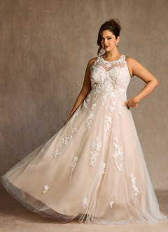 Azazie Melrose Wedding Dresses Diamond White Nude A-Line Sweetheart Lace Tulle Dress image11