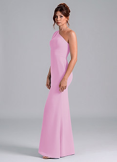 Azazie Rinna Bridesmaid Dresses Candy Pink Mermaid One Shoulder Chiffon Dress image4