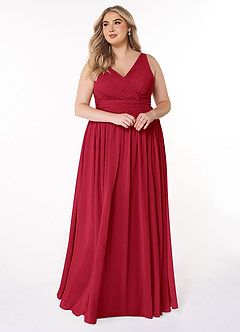 Azazie Kora Robes de demoiselle d'honneur Robe Trapèze en Mousseline de soie Plissée Écarlate image10