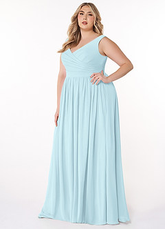 Azazie Keyla Bridesmaid Dresses Cloud Blue A-Line V-Neck Pleated Chiffon Dress image8