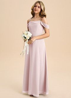 Azazie Anselie Junior Robe Trapèze en Mousseline de soie Épaule décolletée Rose Pâle image6