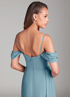 Azazie Amyra Bridesmaid Dresses Moody Blue Sheath Off the Shoulder Chiffon Convertible Dress image7