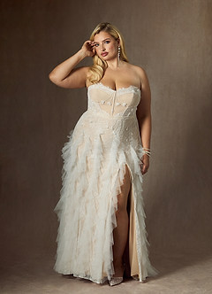 Azazie Ceresia Wedding Dresses Diamond White Champagne Sheath Sequins Tulle Dress image13