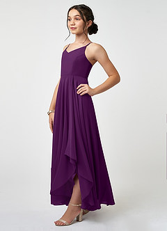 Azazie Collette Junior A-Linie Gestreift Chiffon Kleid Traube image3