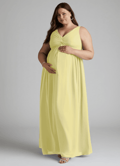 Azazie Yetta Brautjungfernkleider für Schwangere A-Linie V-Hals Versammelt Chiffon Bodenlänge Kleid image9
