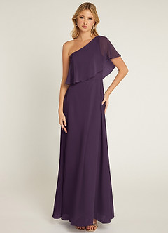 Azazie Lizzy Bridesmaid Dresses Plum A-Line One Shoulder Chiffon Dress image1