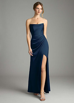 Azazie Leonis Bridesmaid Dresses Dark Navy Mermaid Pleated Stretch Satin Convertible Dress image5