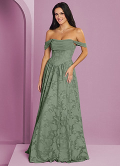 Barbie ♥ Azazie Bridesmaid Dresses Matcha A-Line Off the Shoulder Floral Burnout Convertible Dress image6