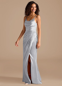 Azazie Deandra Bridesmaid Dresses Silver Mermaid Pleated Metallic Satin Dress image3