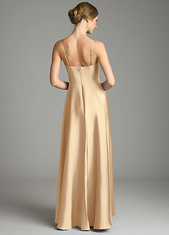 Azazie Elle Bridesmaid Dresses Champagne A-Line Pleated Stretch Satin Dress image5