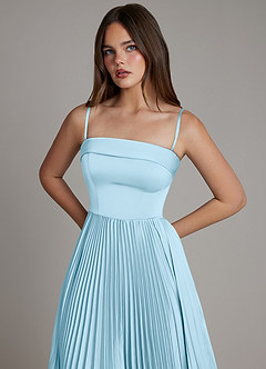 Azazie Mariana Bridesmaid Dresses Sky Blue A-Line Pleated Stretch Satin Dress image2